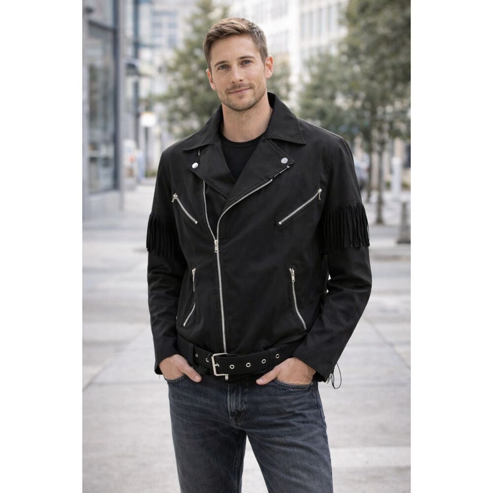 Profound Aesthetic Black Moto Jacket Zippers Fringe Large